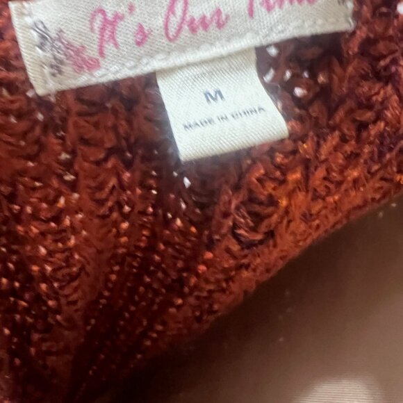 Fall knit sweater, It's Our Time, rust, size medium, grommet lace up sides - Picture 4 of 5